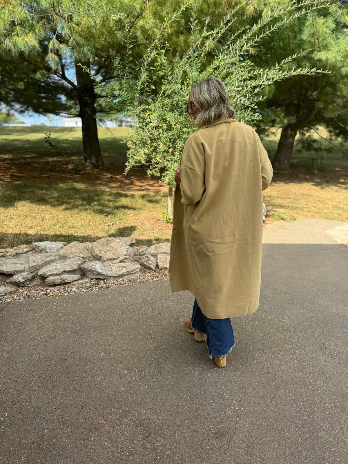 Honey Gold Long Open Front Coat