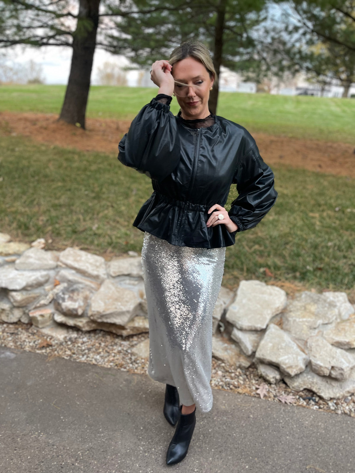 Peplum Waist Vegan Leather Jacket