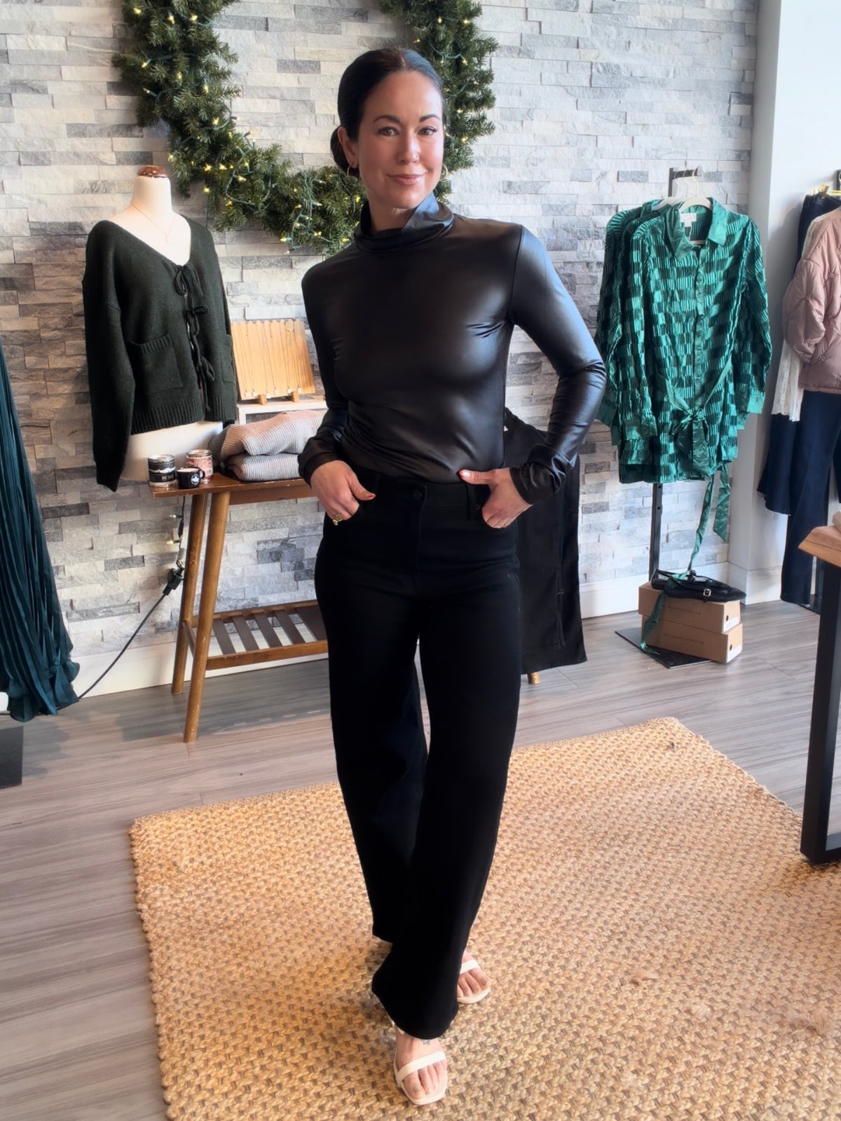 Black Faux Leather Bodysuit