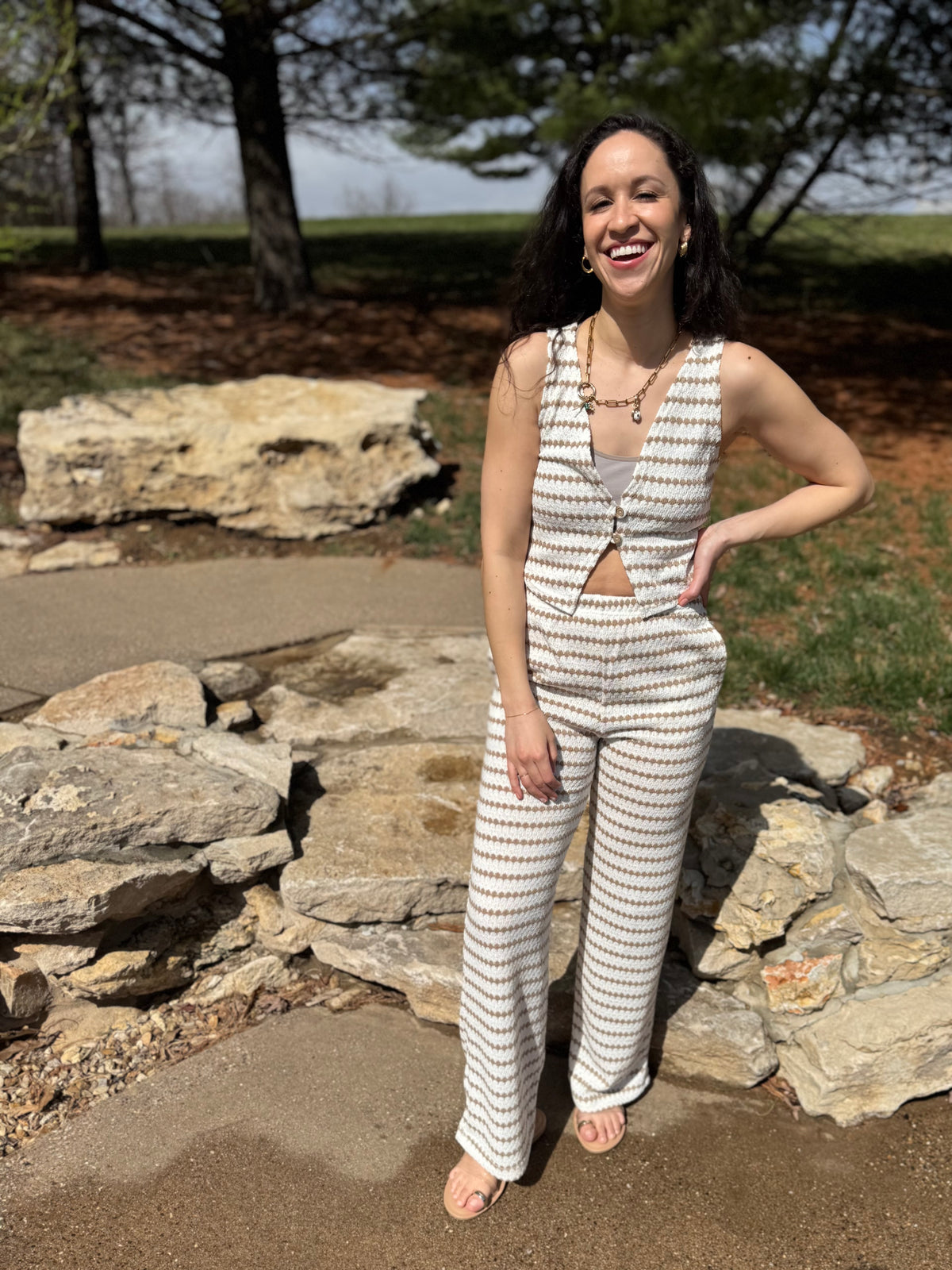 Taupe Stripe Knit Wide Leg Pants