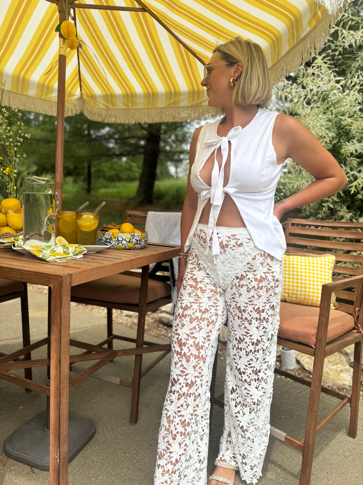 Ivory Tie Front Open Vest