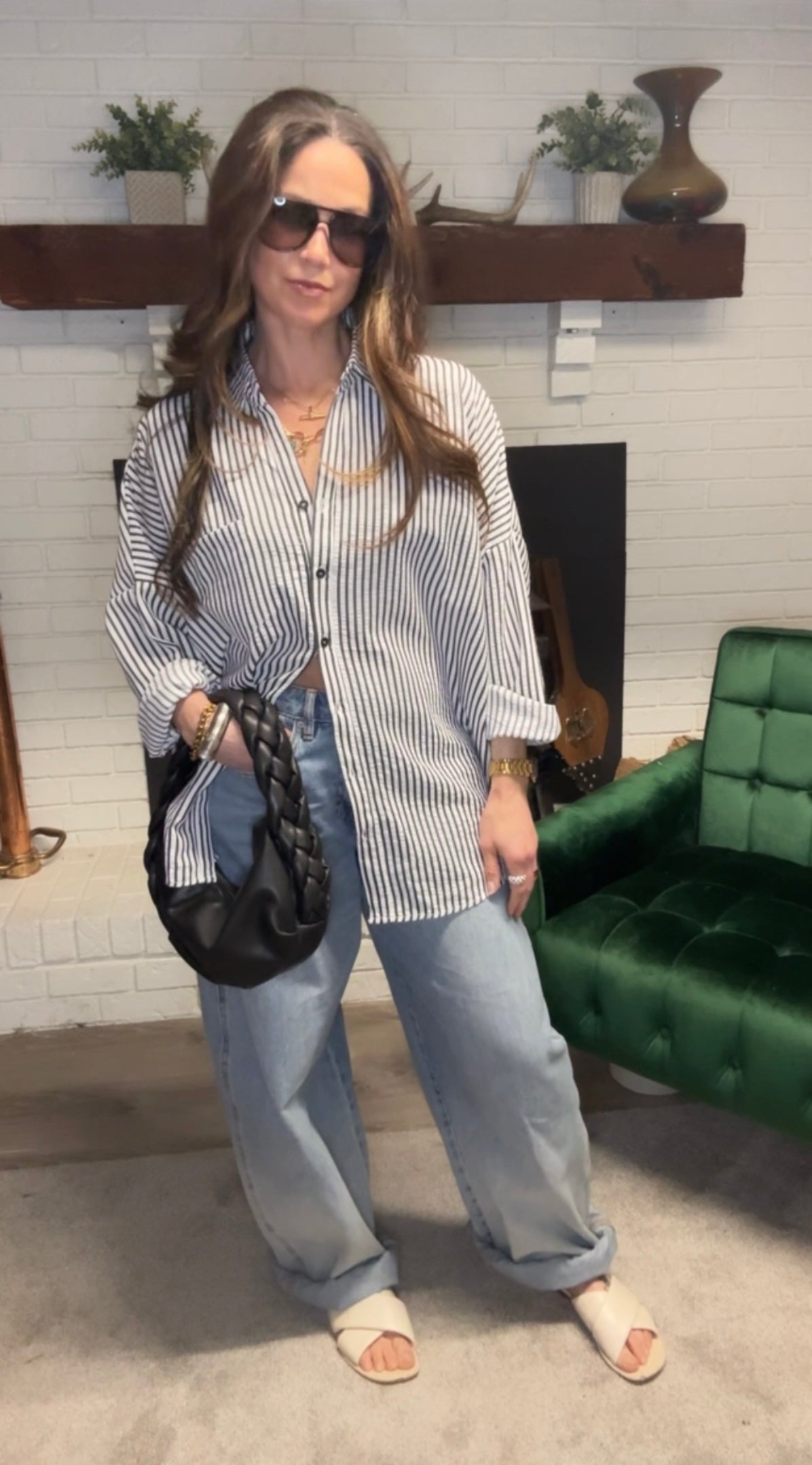 Black & White Stripe Seersucker Button Up