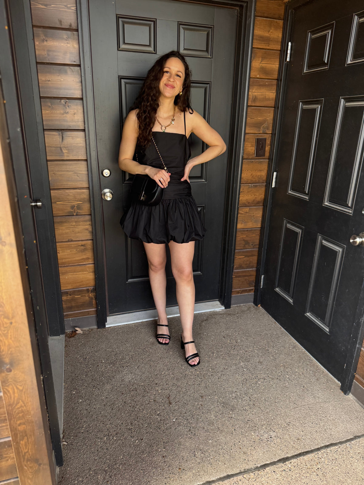 Black Tie Shoulder Bubble Hem Dress