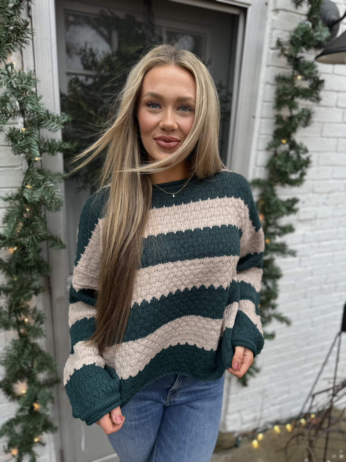 Hunter Green Striped Sweater