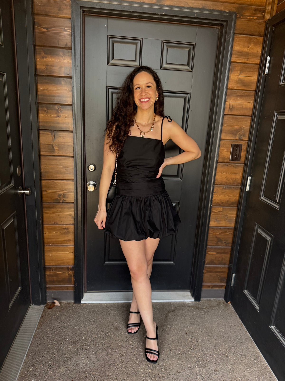 Black Tie Shoulder Bubble Hem Dress