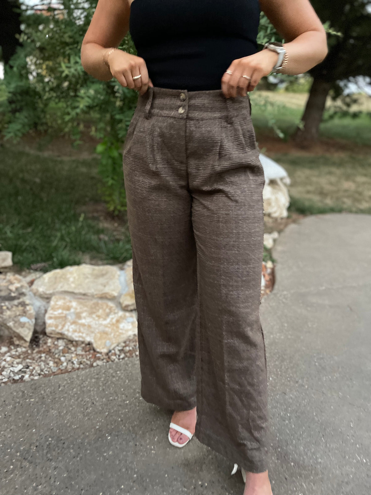 Brown Plaid High Waisted Trousers