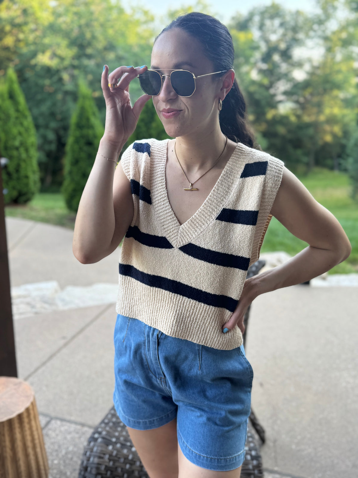 Navy Striped Sweater Vest