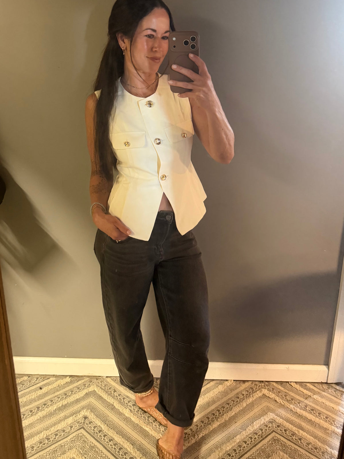 Cream Gold Button Detail Vest