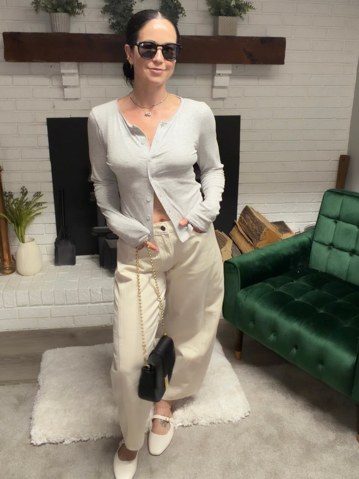 Ivory Mid Waist Barrel Leg Jeans
