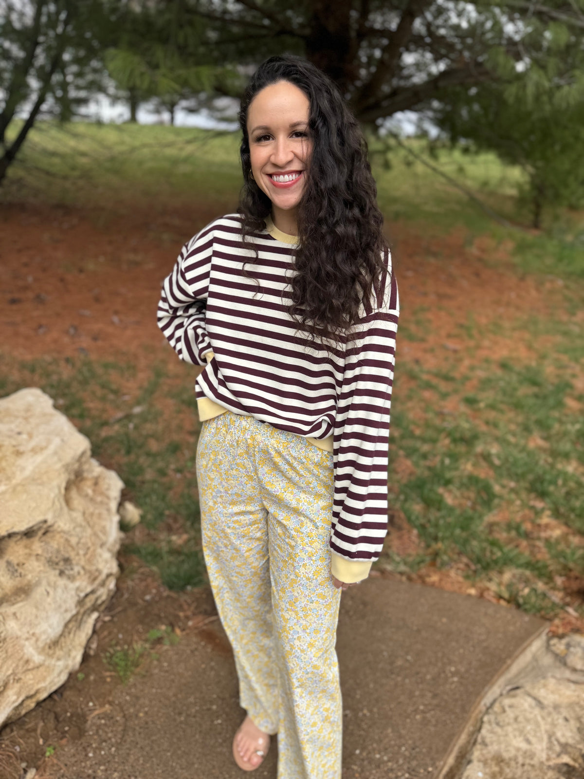 Butter & Burgundy Striped Pullover