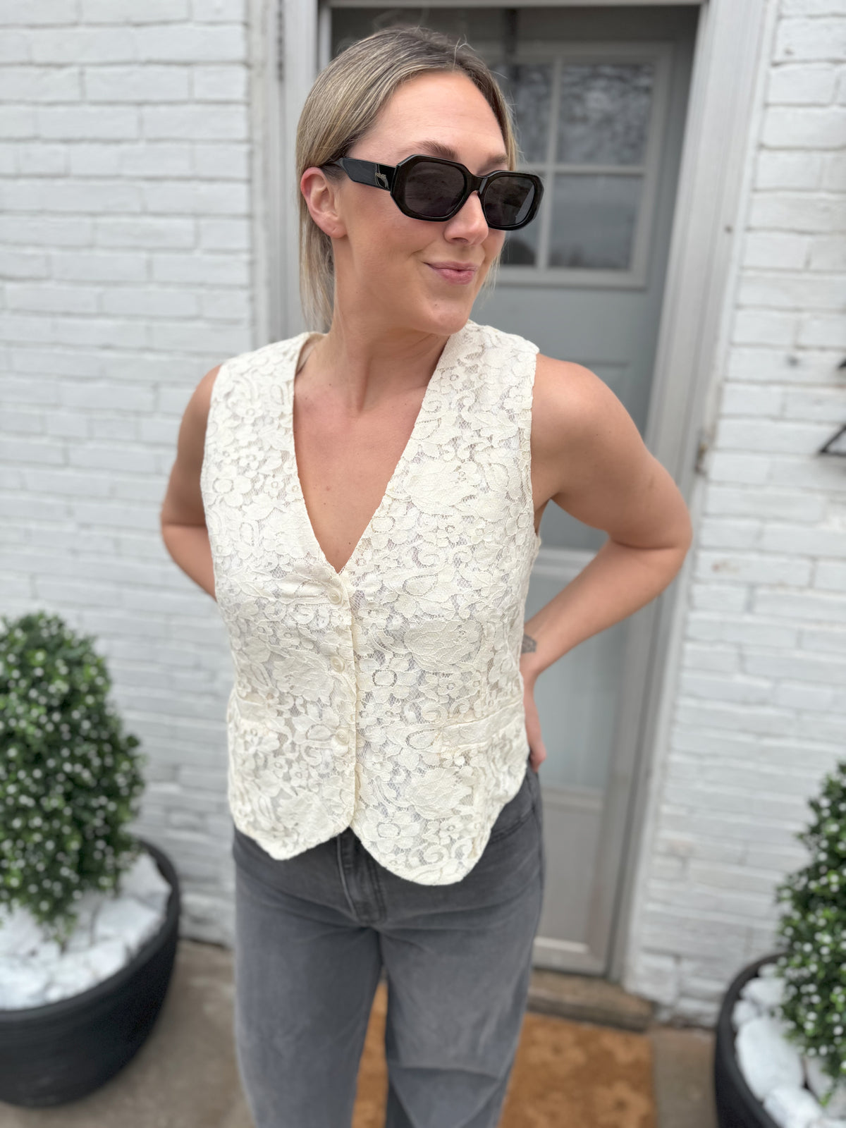 Ivory Lace Tie Back Vest