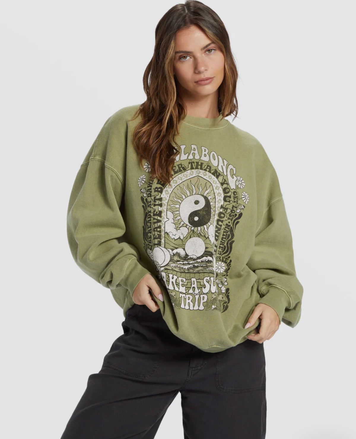 Billabong Ride In Oversized Crewneck Sweatshirt