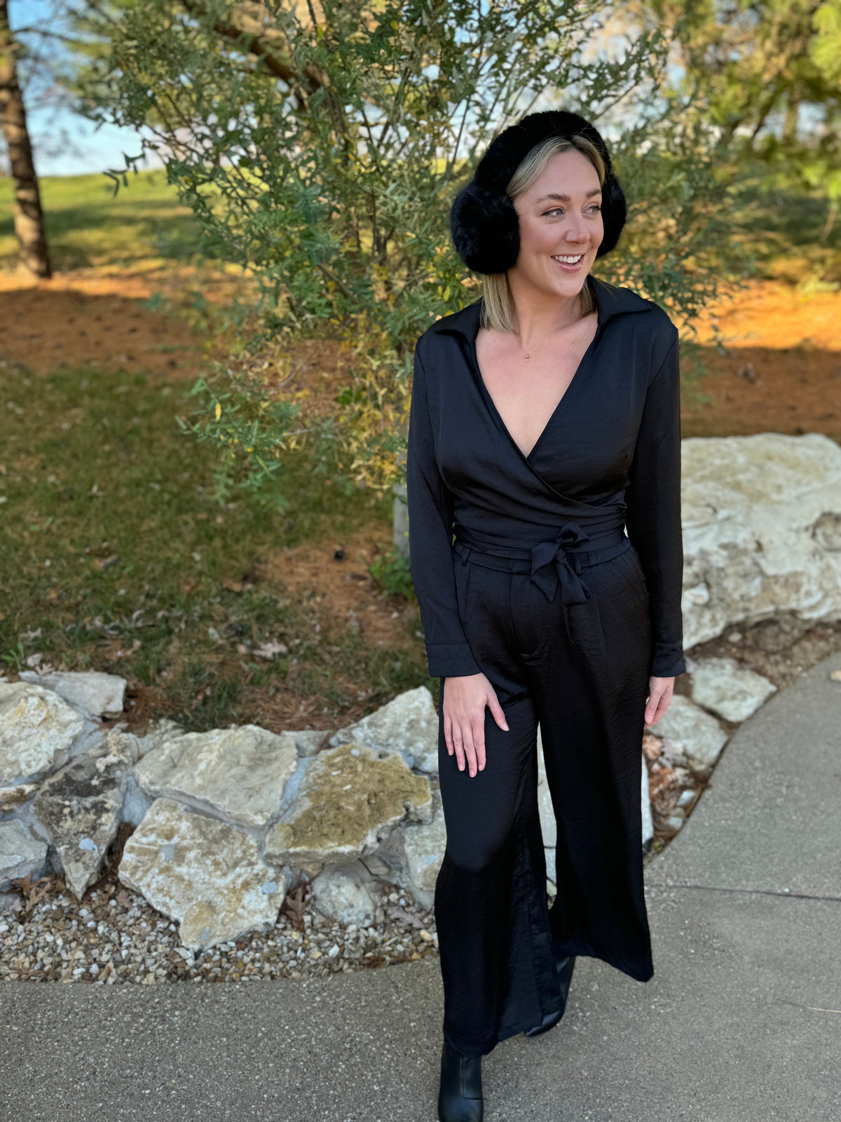 Black Soft Crinkle Satin Trouser