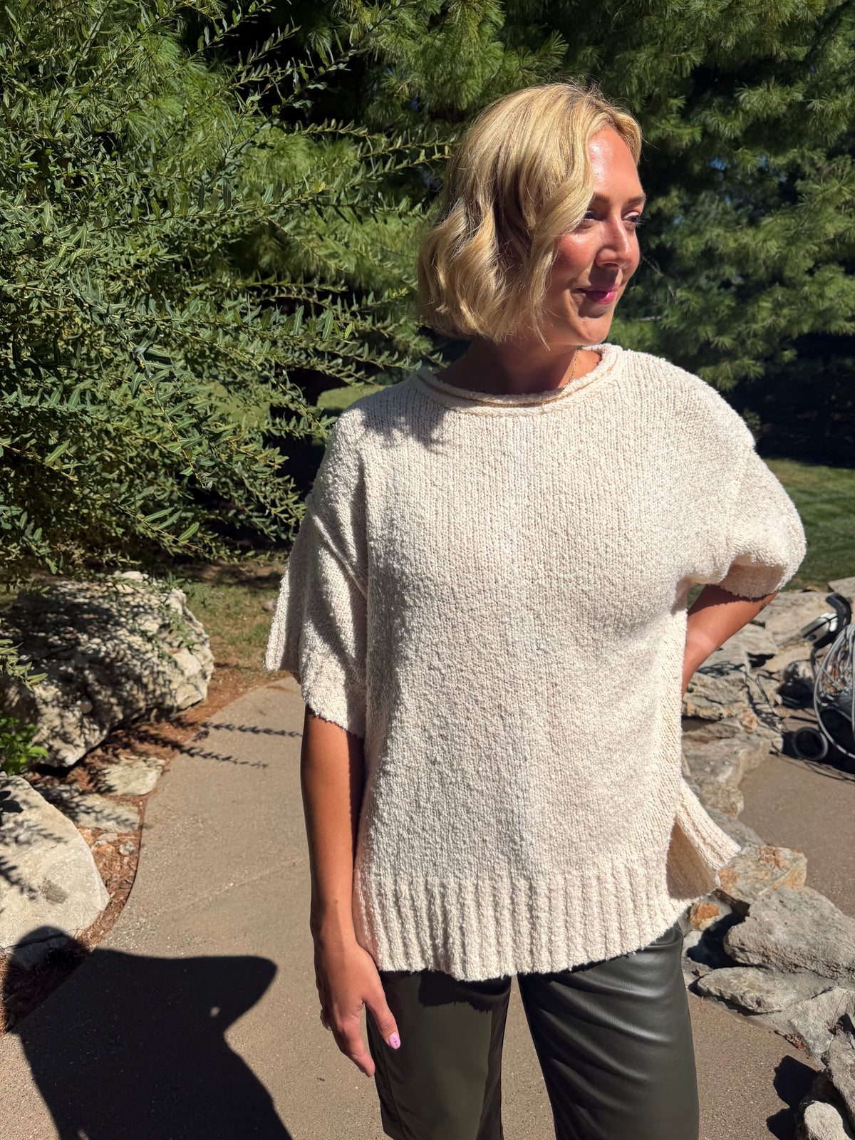 Oatmeal Short Sleeve Oversized Sweater