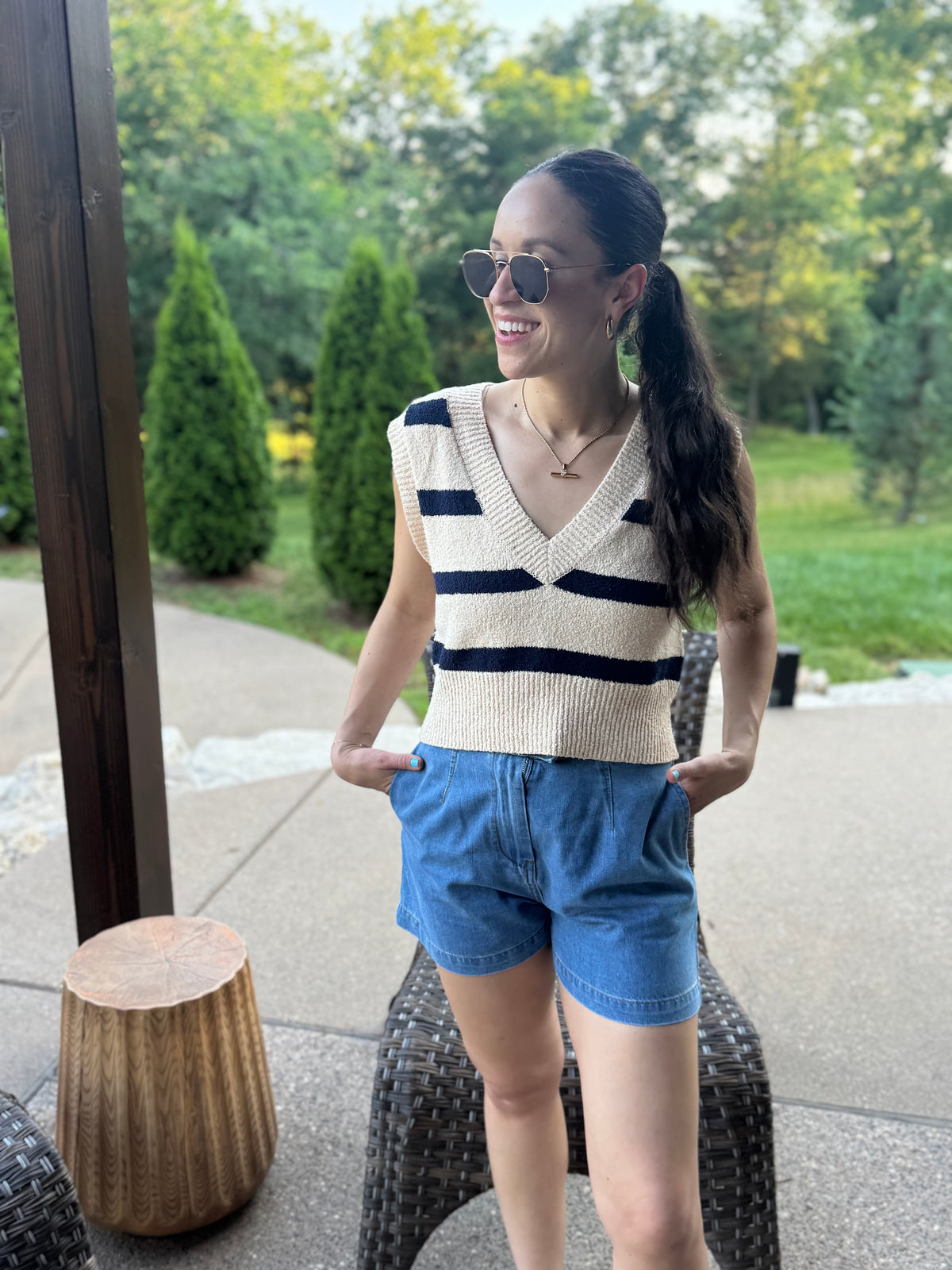 Navy Striped Sweater Vest
