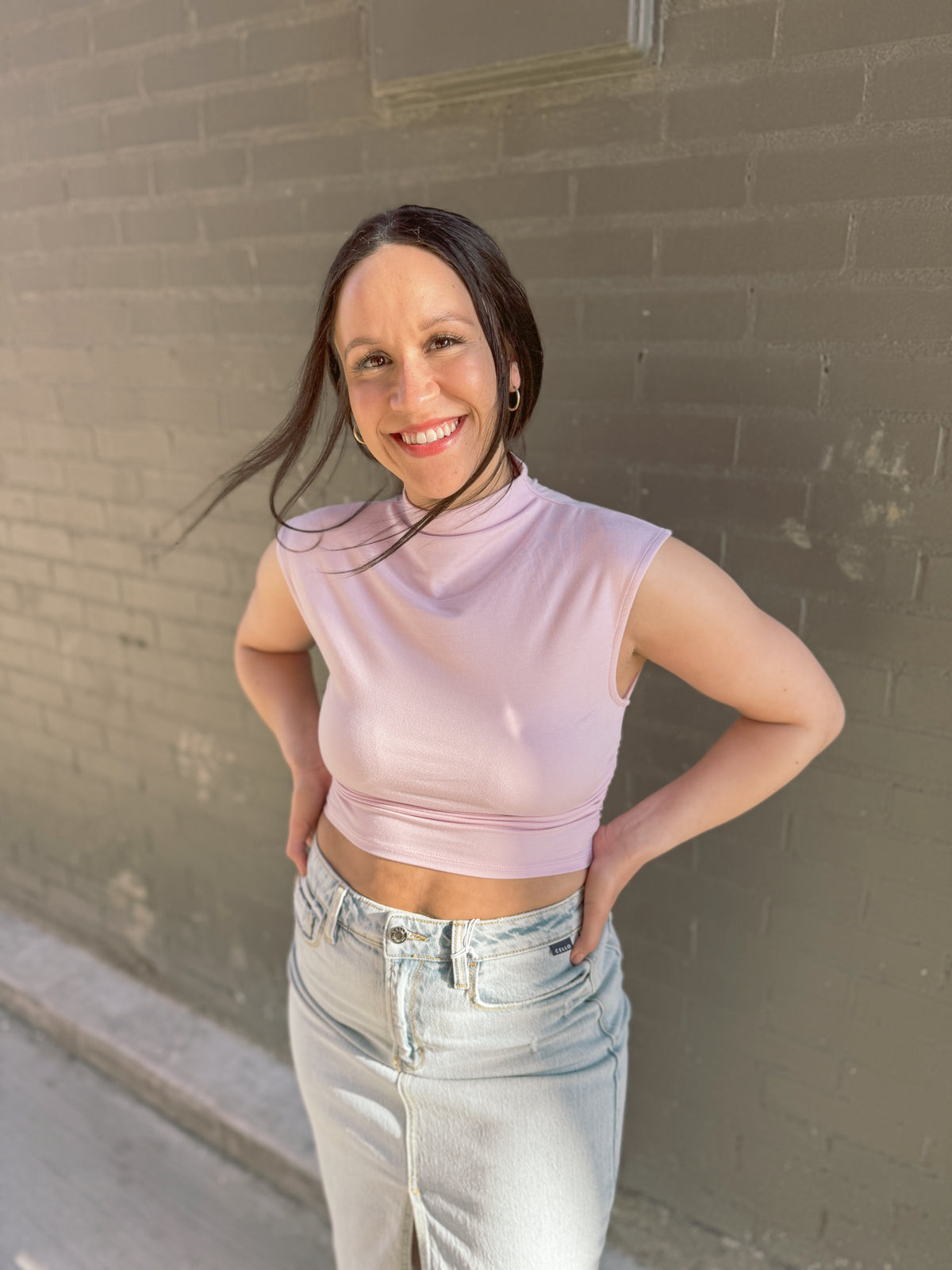 High Neck Sleeveless Lavender Top