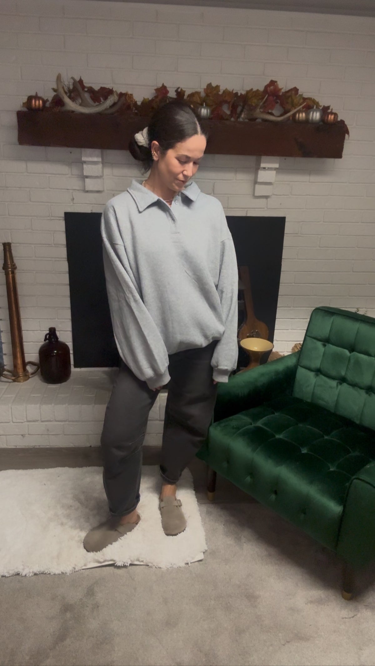 Heather Grey Henley Pullover Sweatshirt