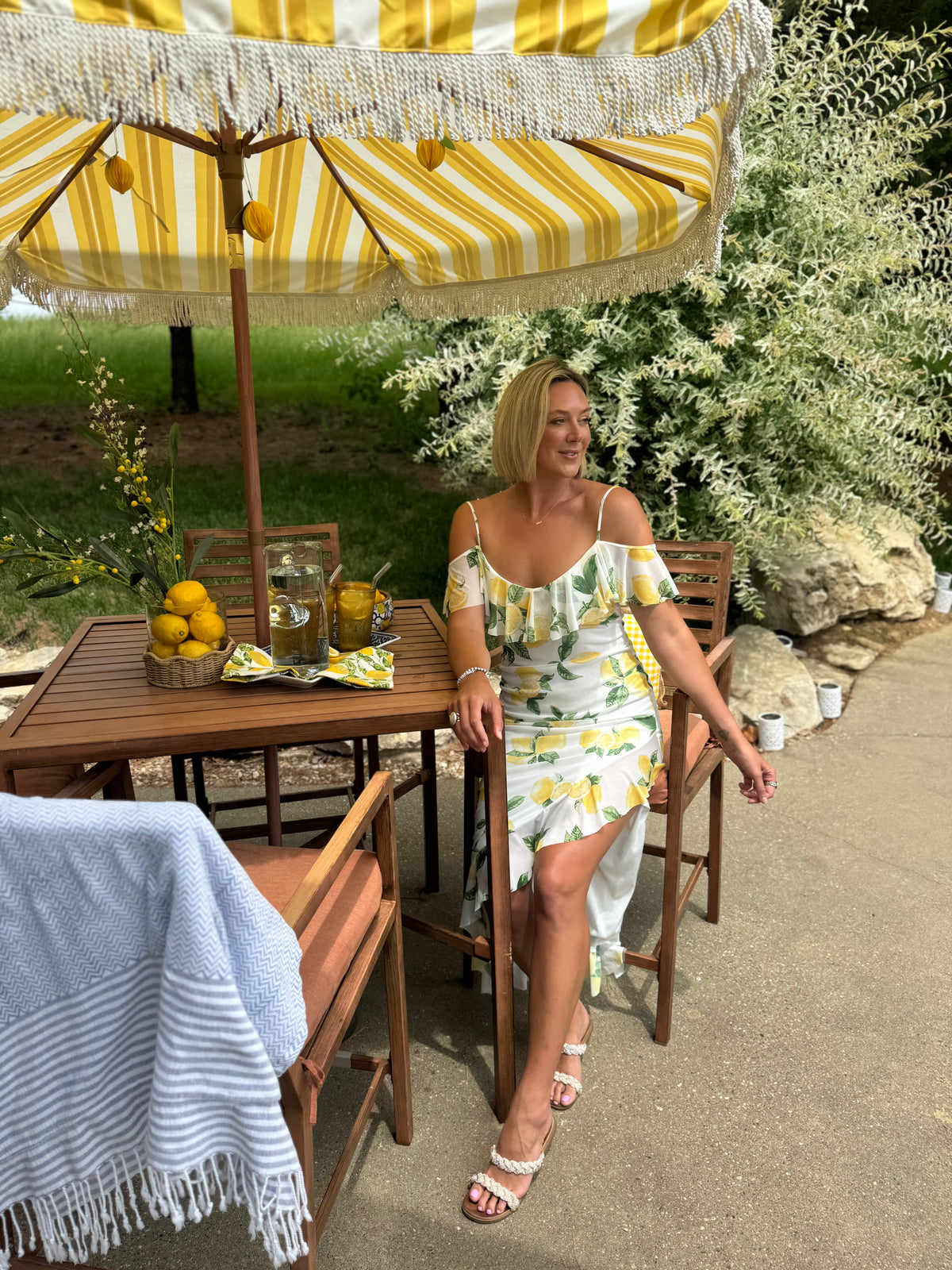 Lemon Side Slit Ruffle Dress