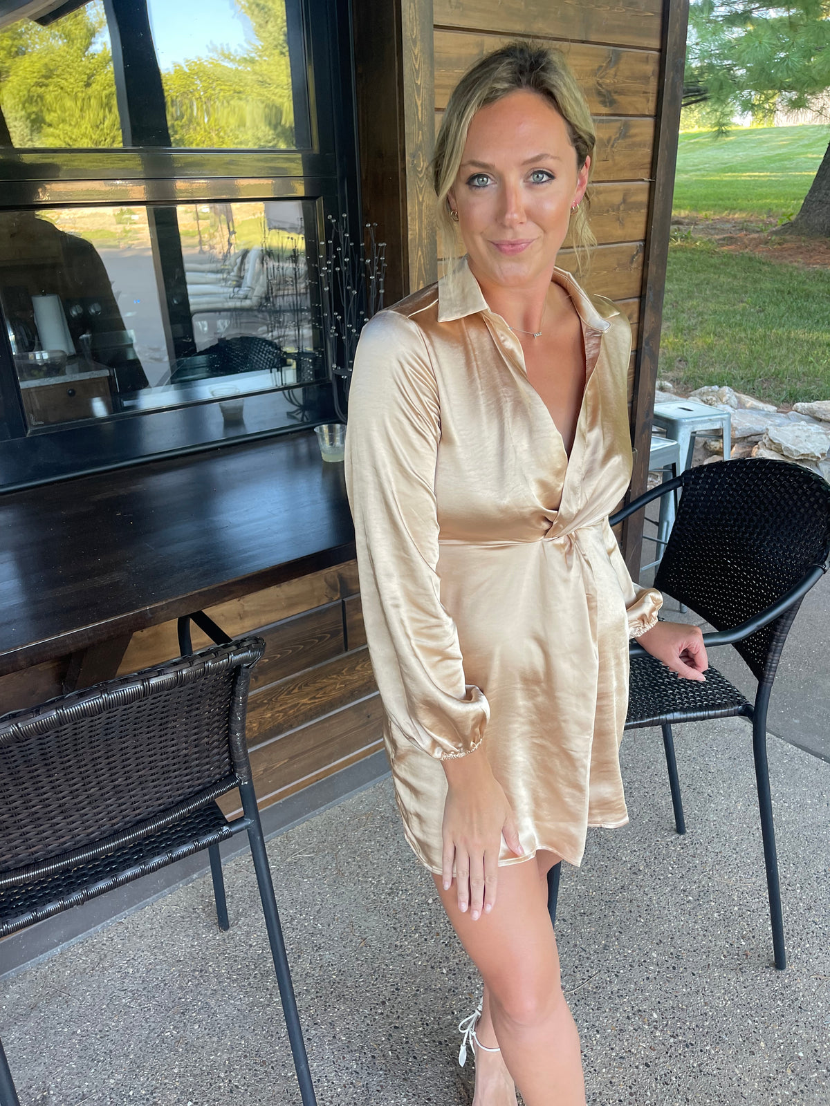 Champagne Gold Long Sleeve Mini Dress