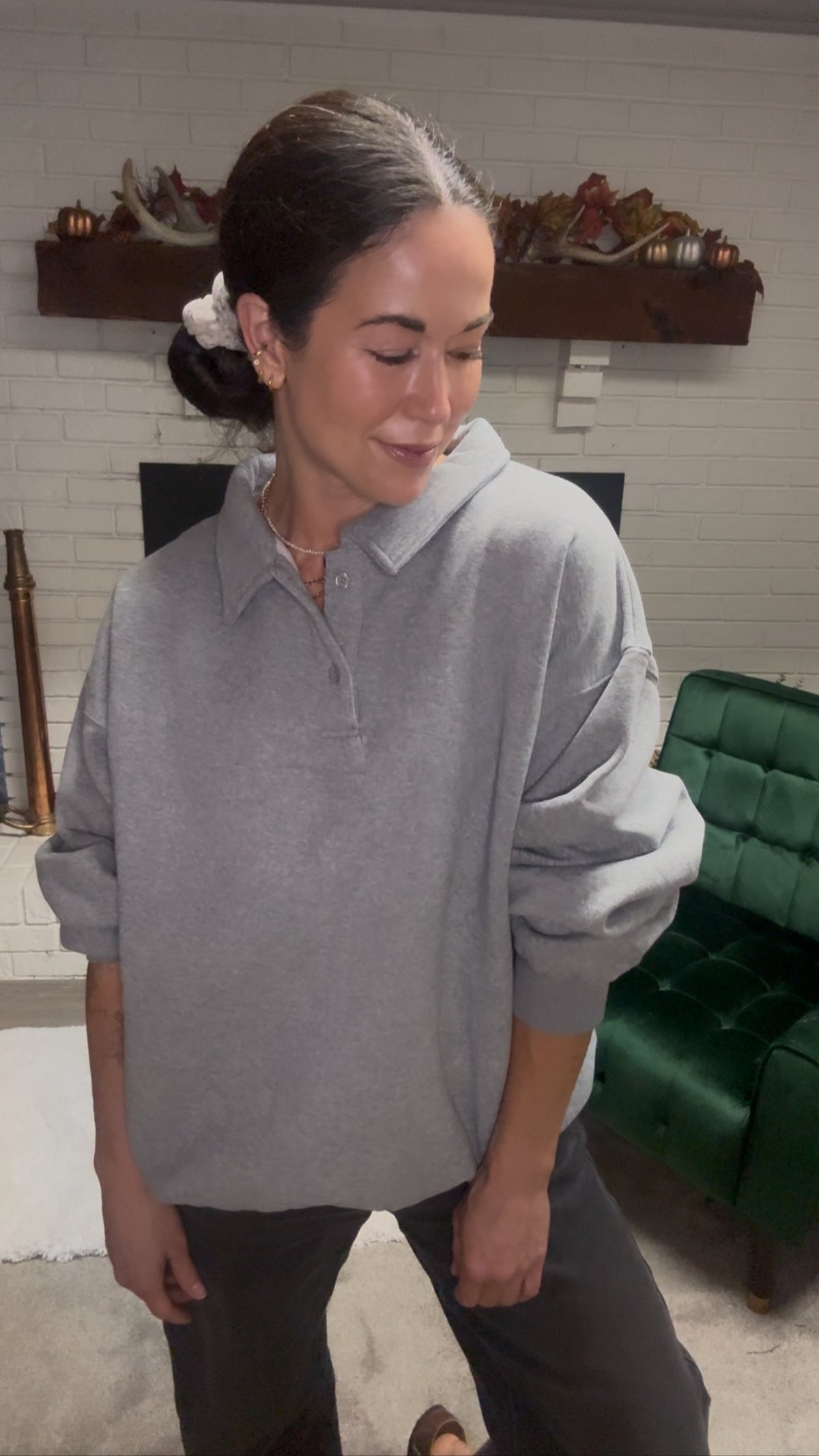 Heather Grey Henley Pullover Sweatshirt