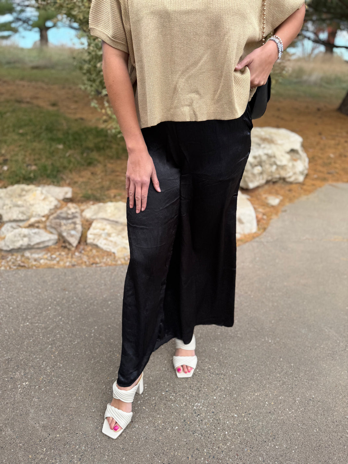 Black Satin Wide Leg Pants