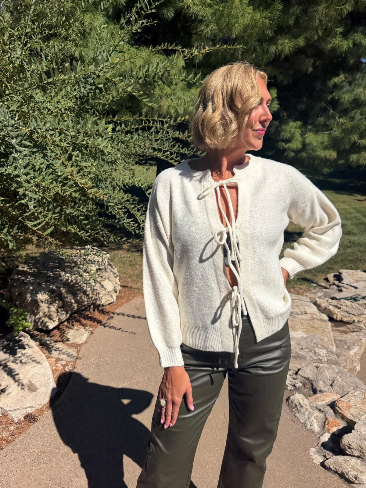 Ivory Tie Front Sweater