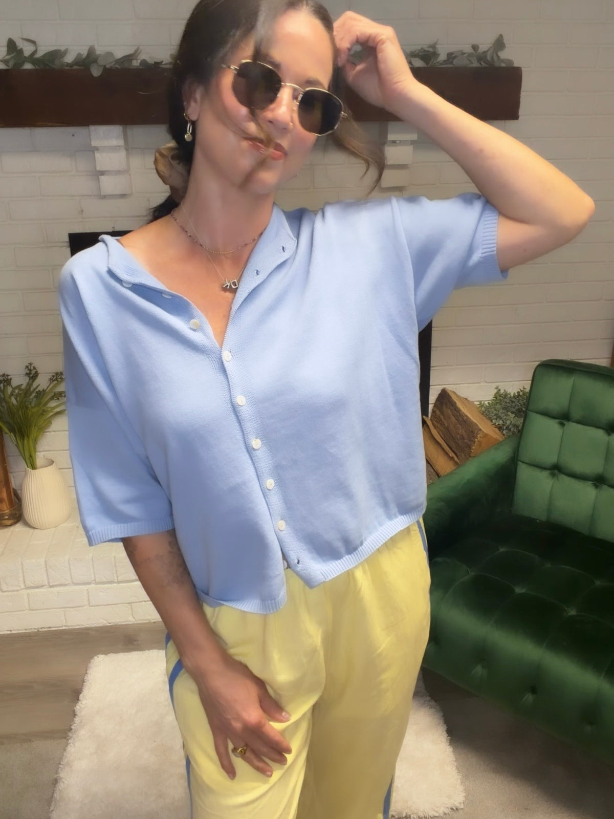 Light Blue Knit Short Sleeve Cardigan