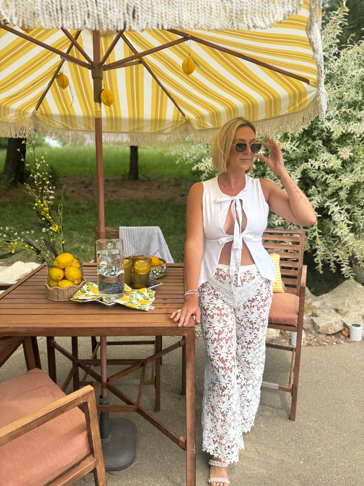 Ivory Tie Front Open Vest