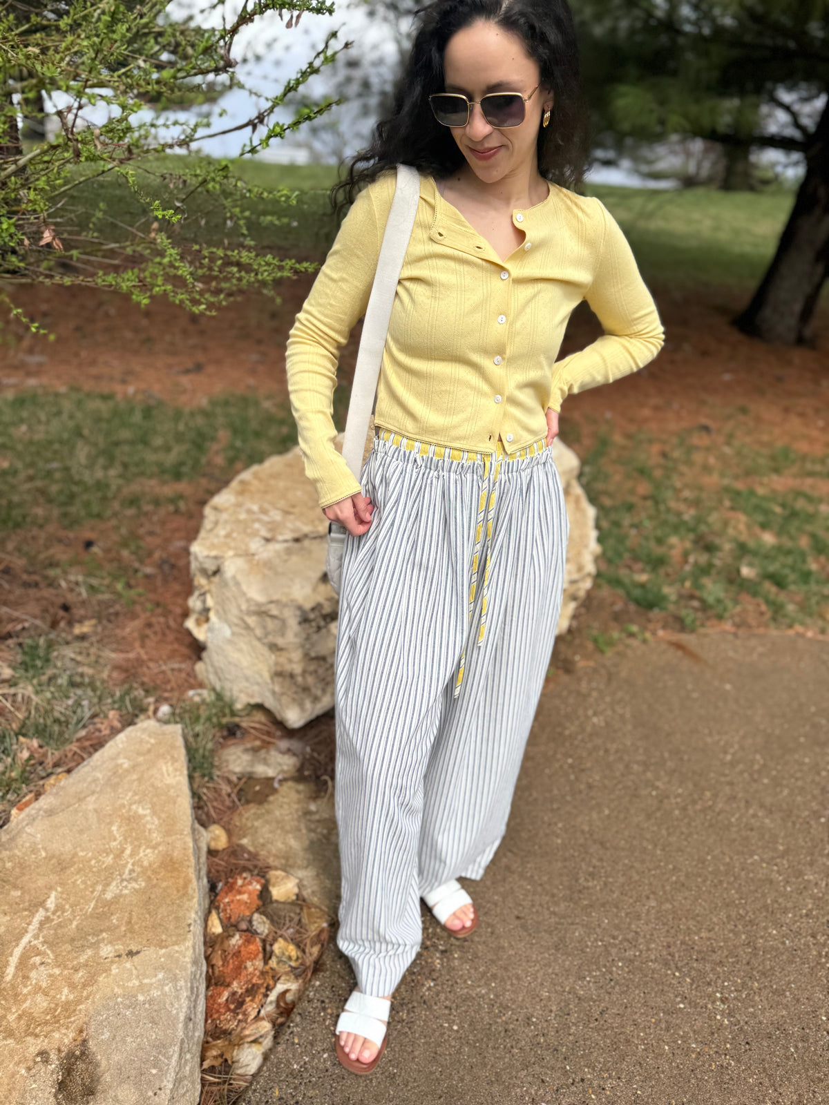 Navy & Yellow Relaxed Striped Lounge Pants