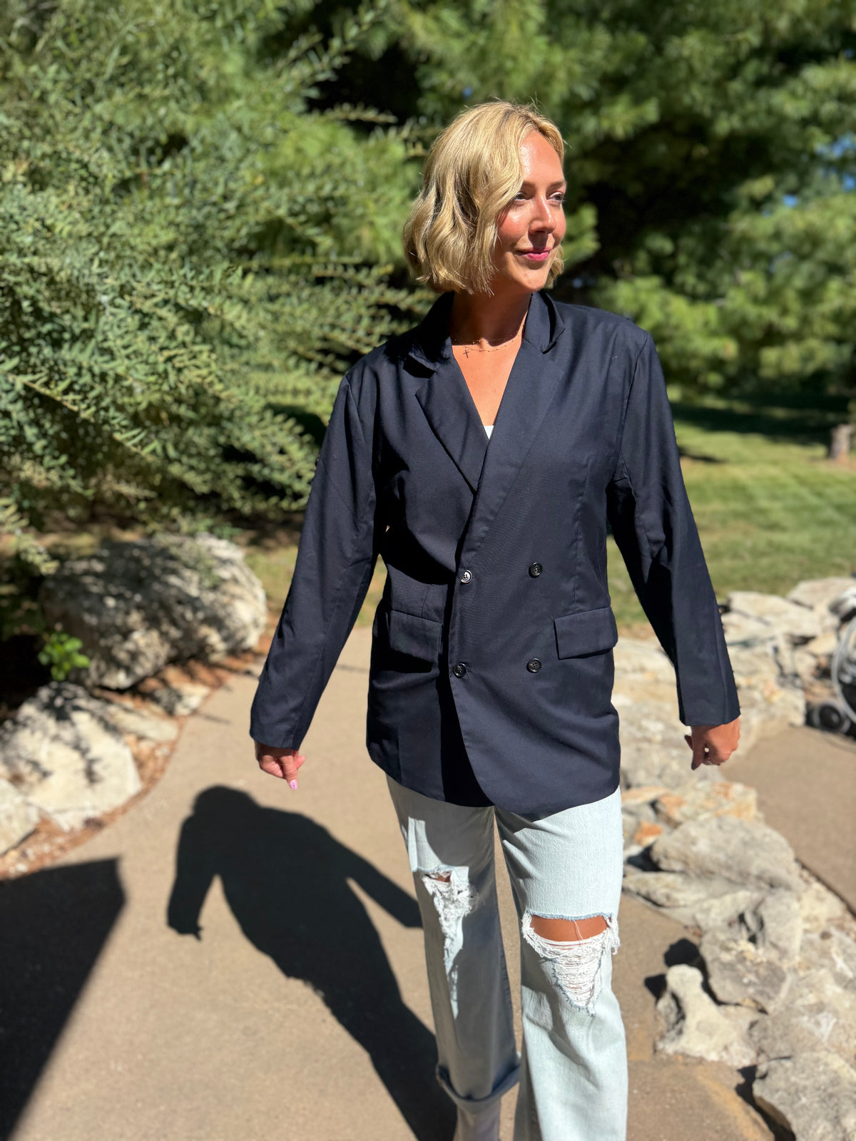 Navy Oversized Double Breasted Blazer