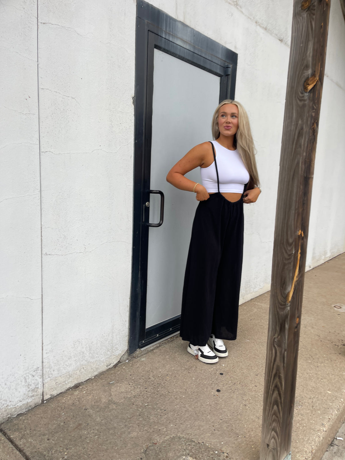 Black Wide Leg Suspender Jumper