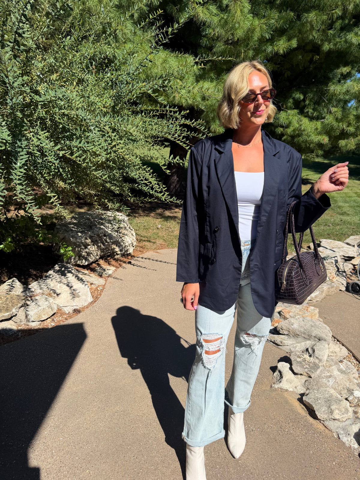 Navy Oversized Double Breasted Blazer