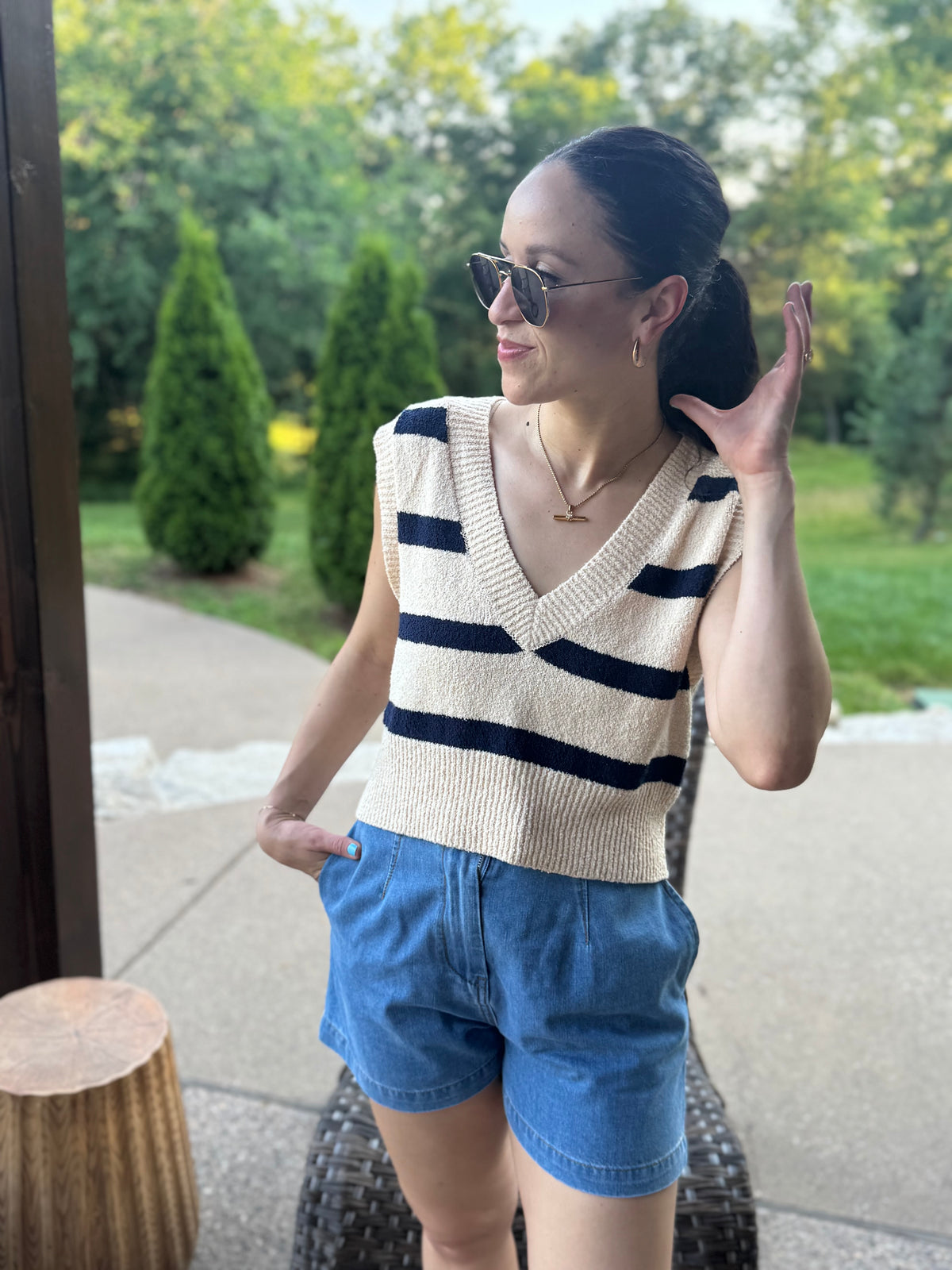 Navy Striped Sweater Vest