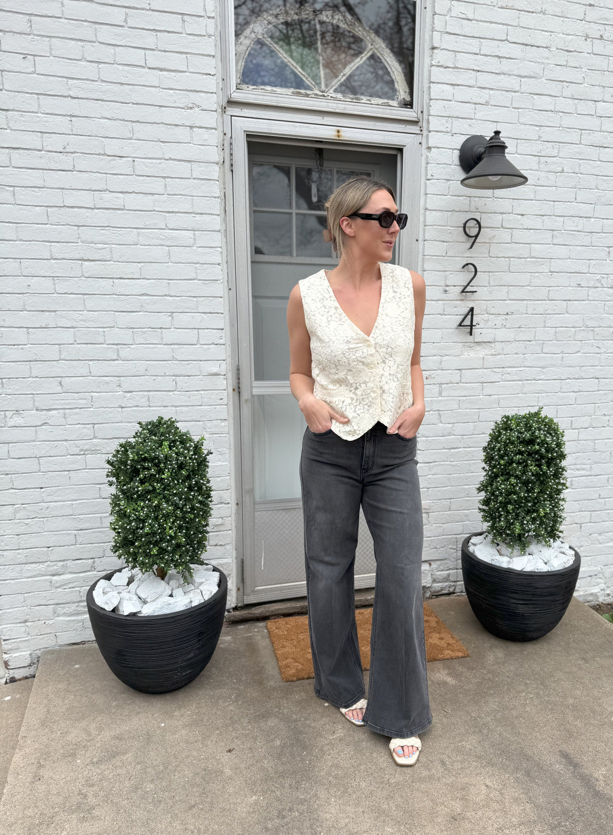 Ivory Lace Tie Back Vest