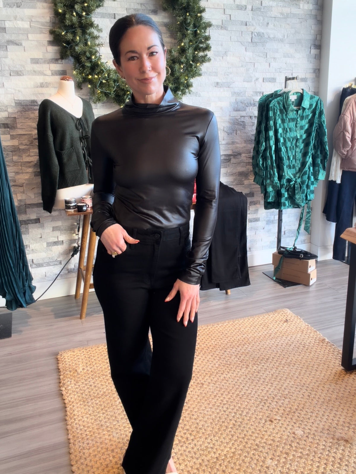 Black Faux Leather Bodysuit