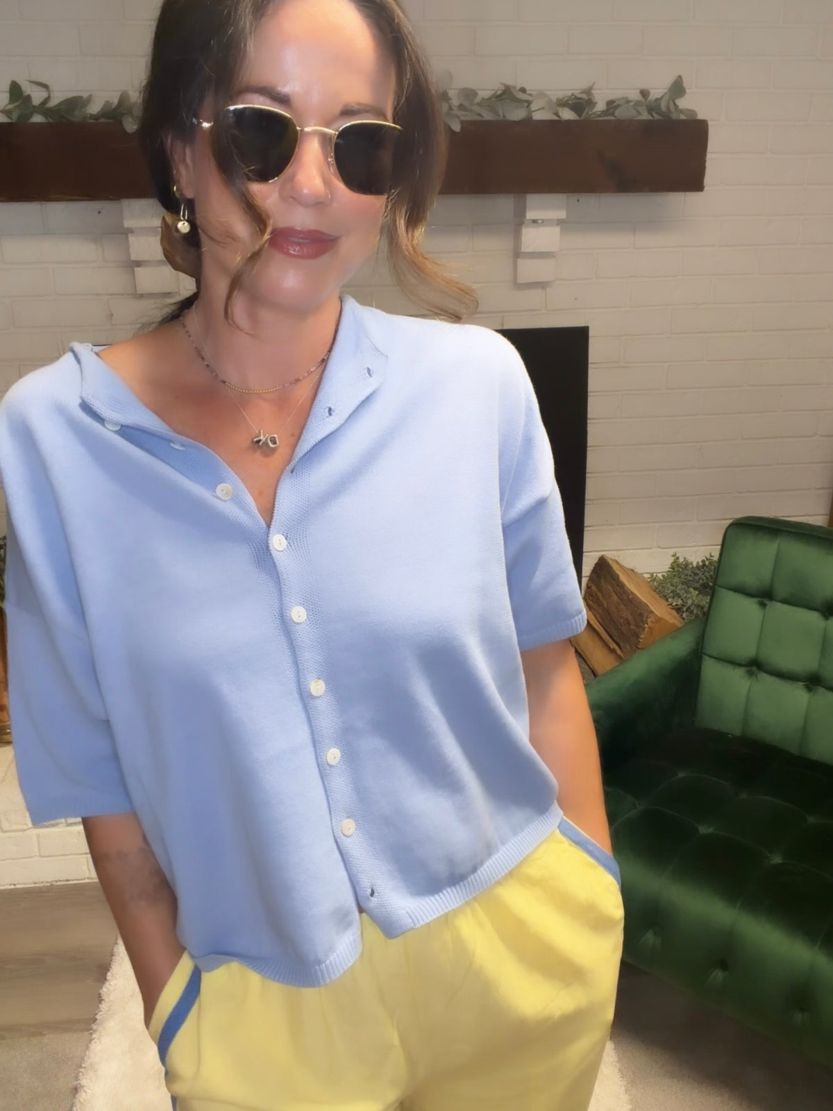 Light Blue Knit Short Sleeve Cardigan