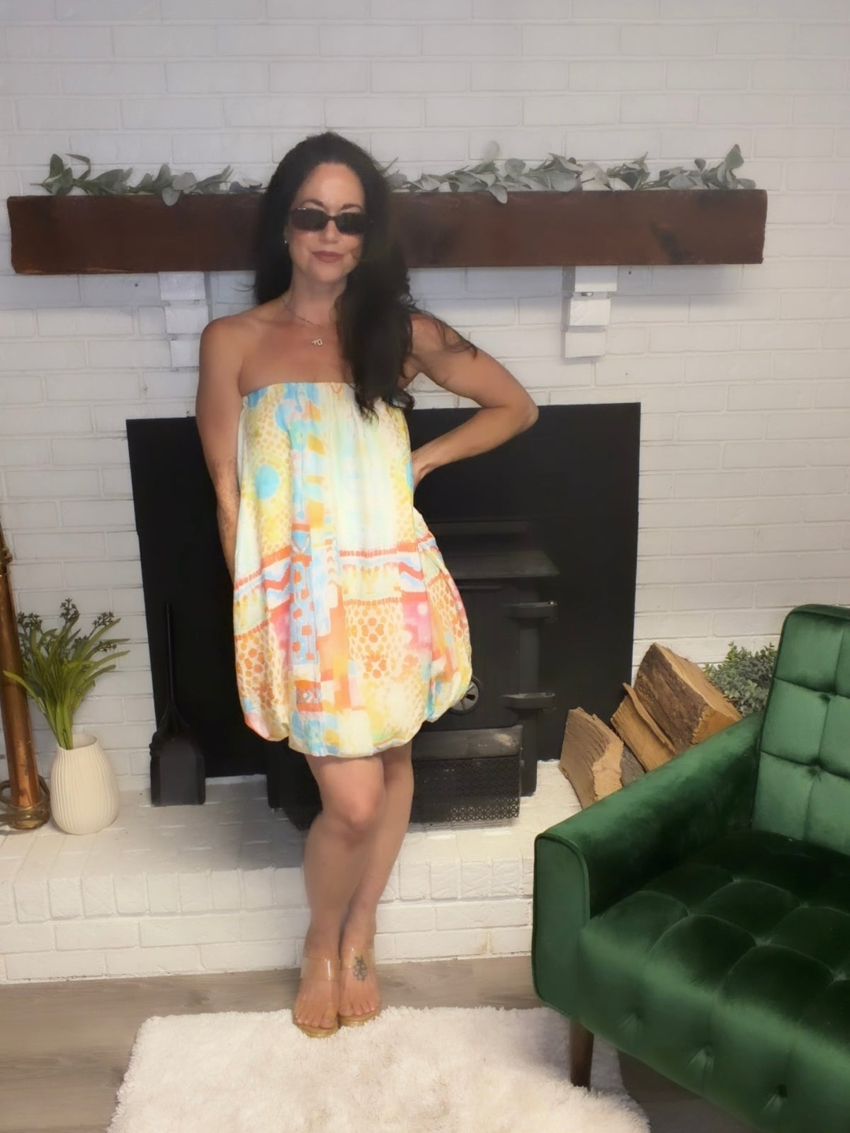 Watercolor Tube Bubble Hem Mini Dress