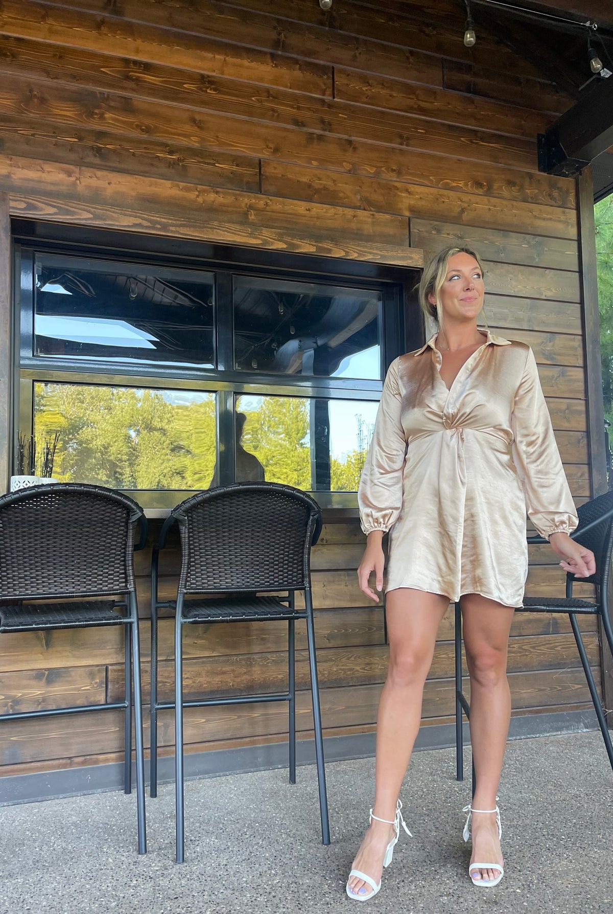 Champagne Gold Long Sleeve Mini Dress