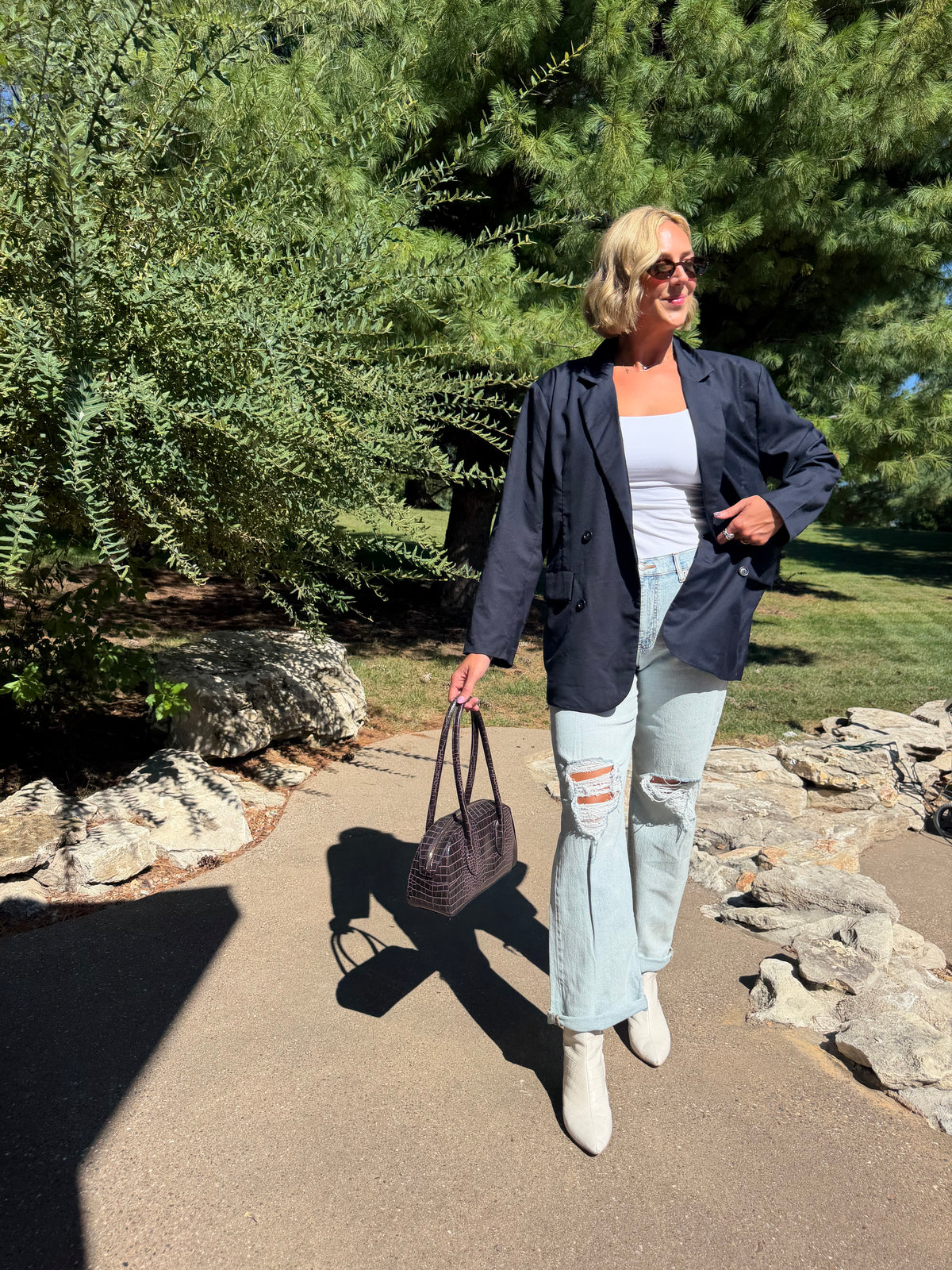 Navy Oversized Double Breasted Blazer