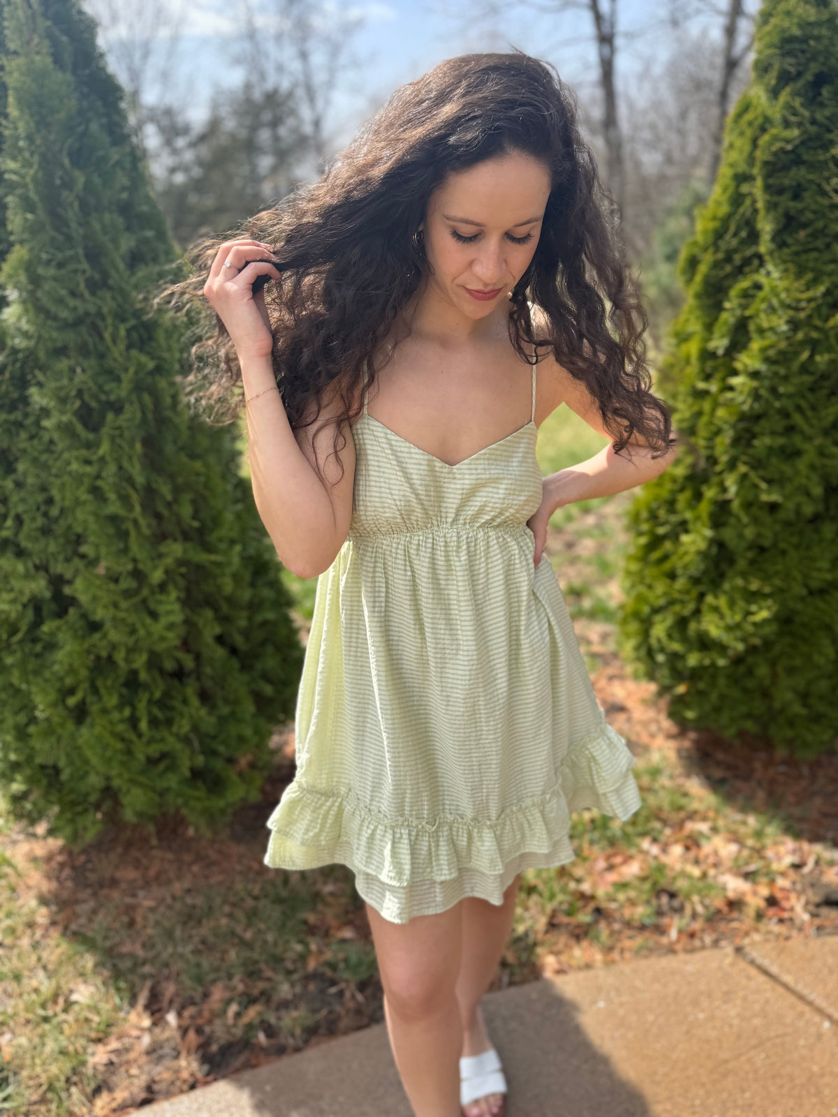 Sage Ruffle Hem Strappy Dress