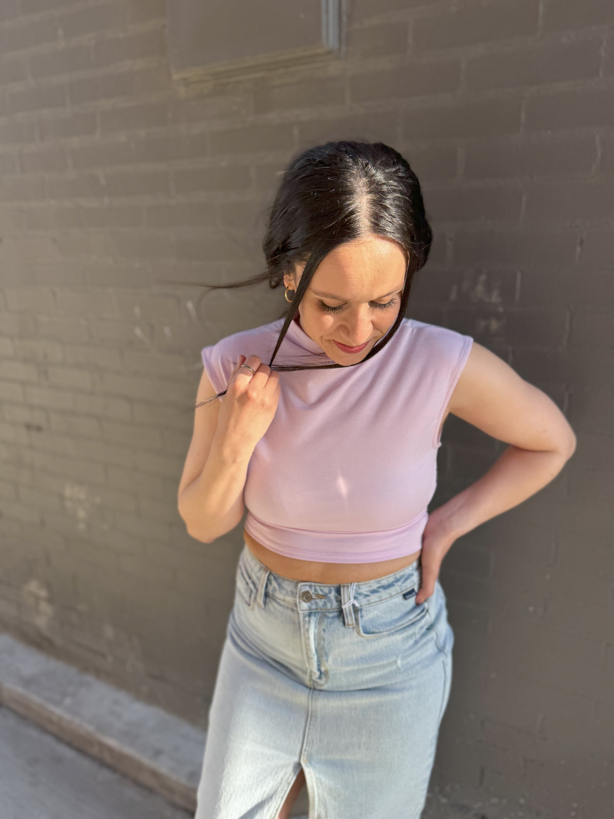 High Neck Sleeveless Lavender Top