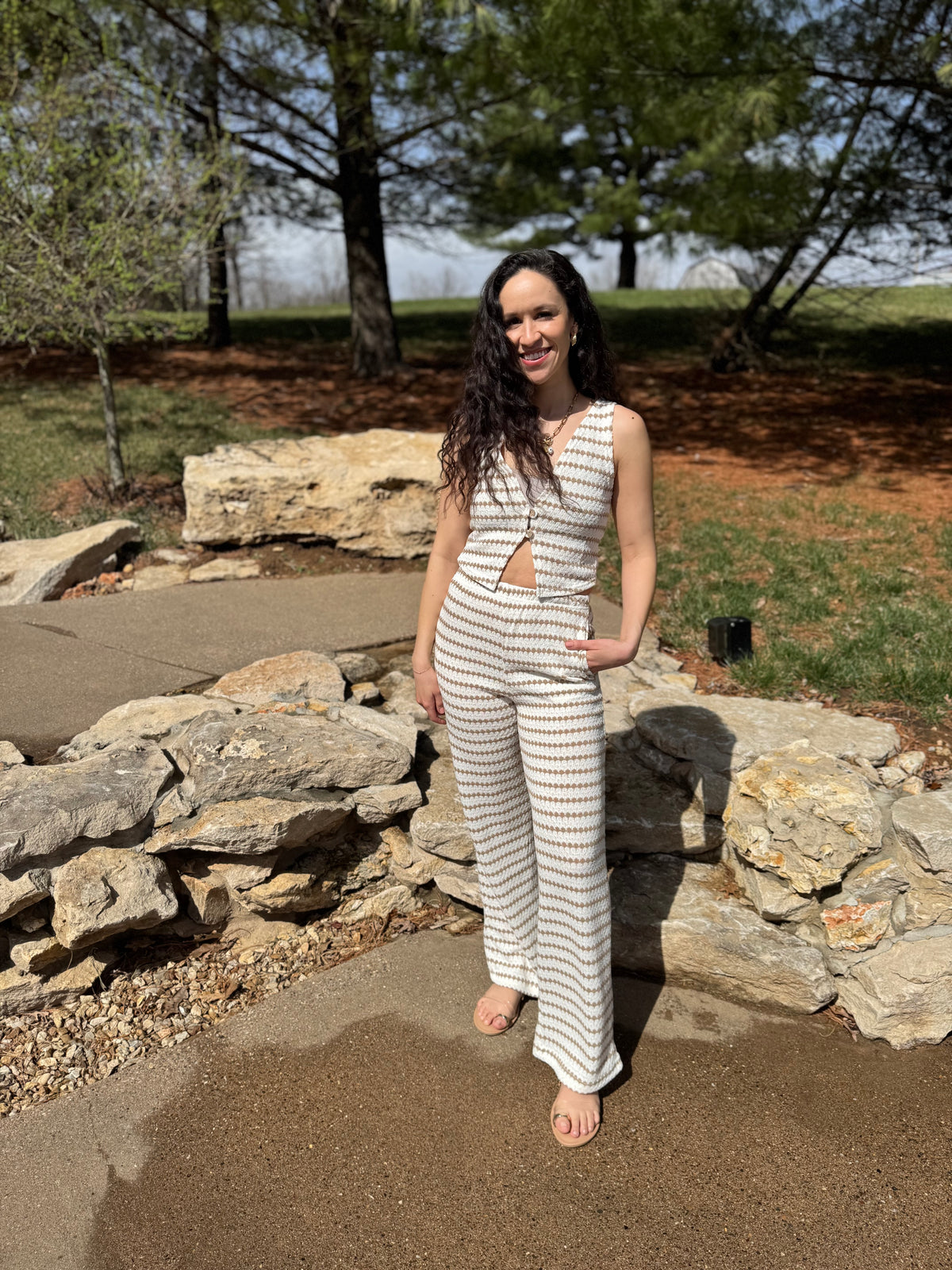 Taupe Stripe Knit Wide Leg Pants