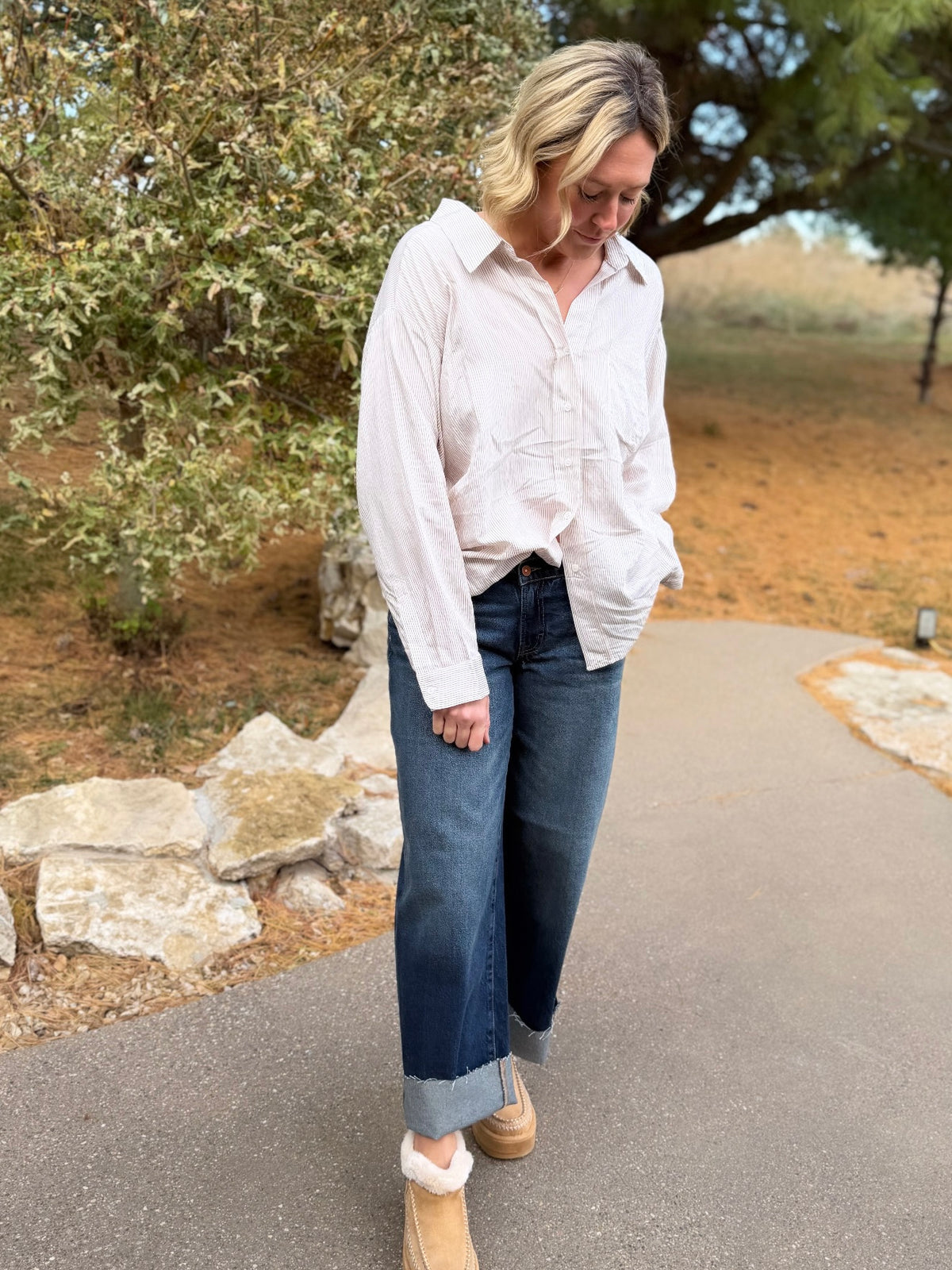 Mocha Striped Oversized Button Down Shirt