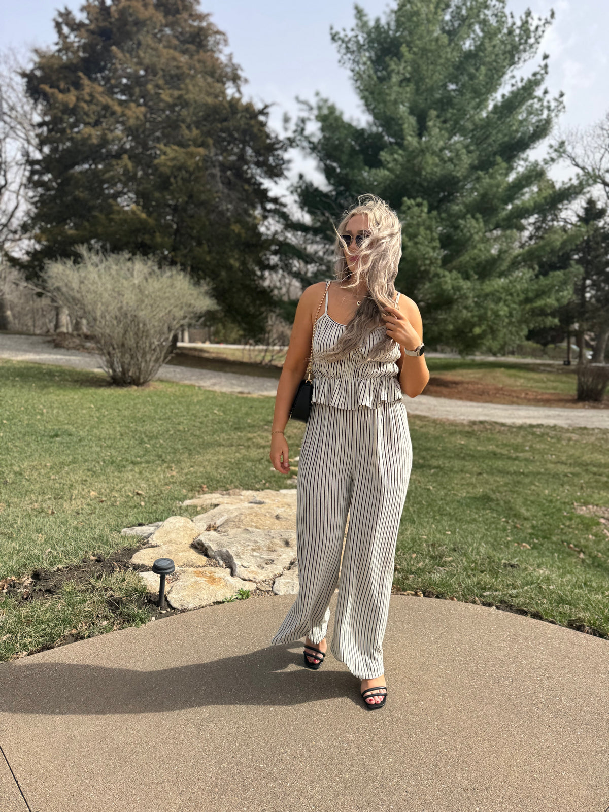 Black & Natural Striped Wide Leg Pants