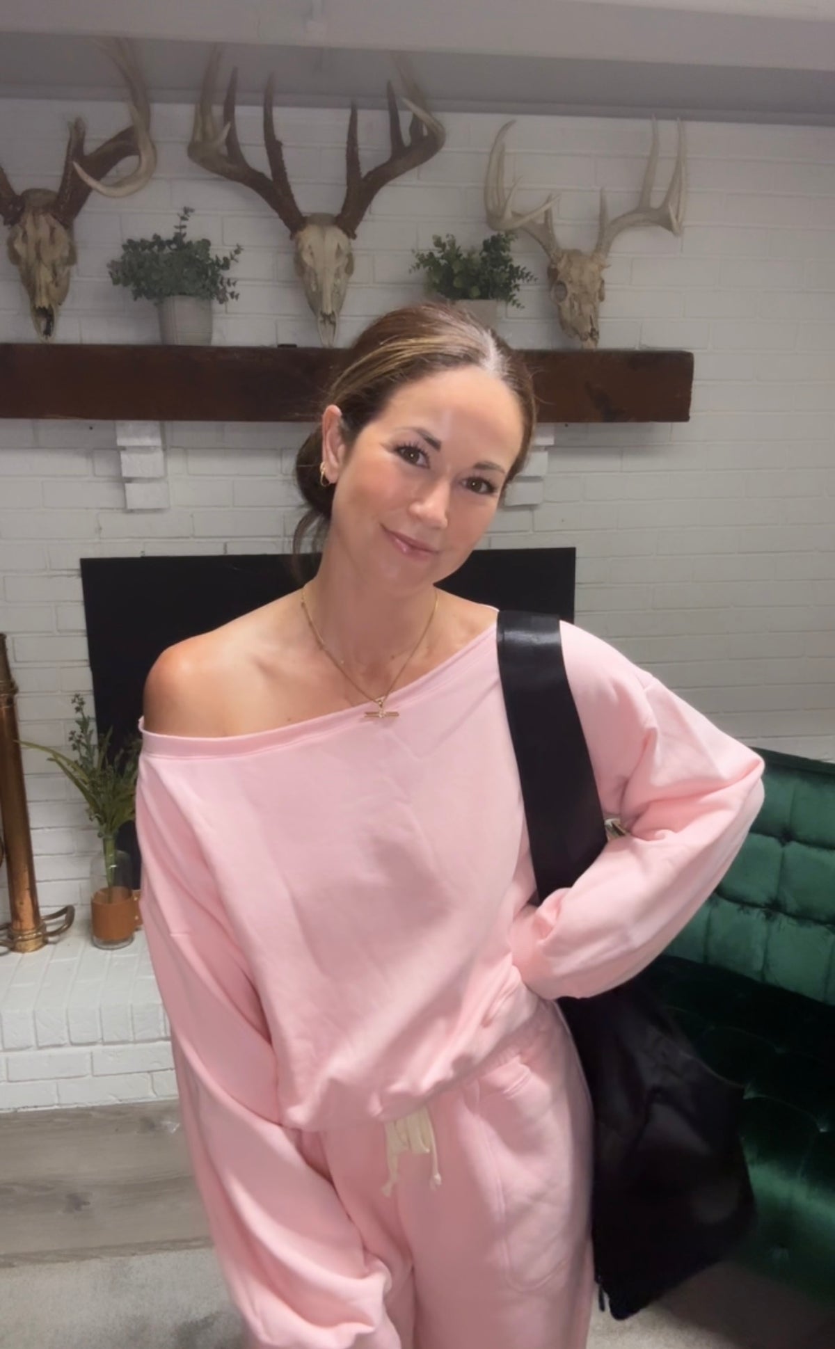 Pink Off The Shoulder Cropped Sweatshirt