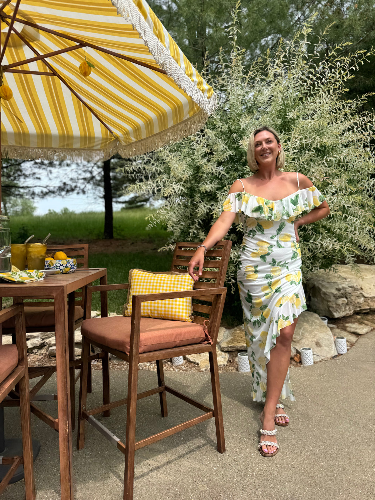 Lemon Side Slit Ruffle Dress