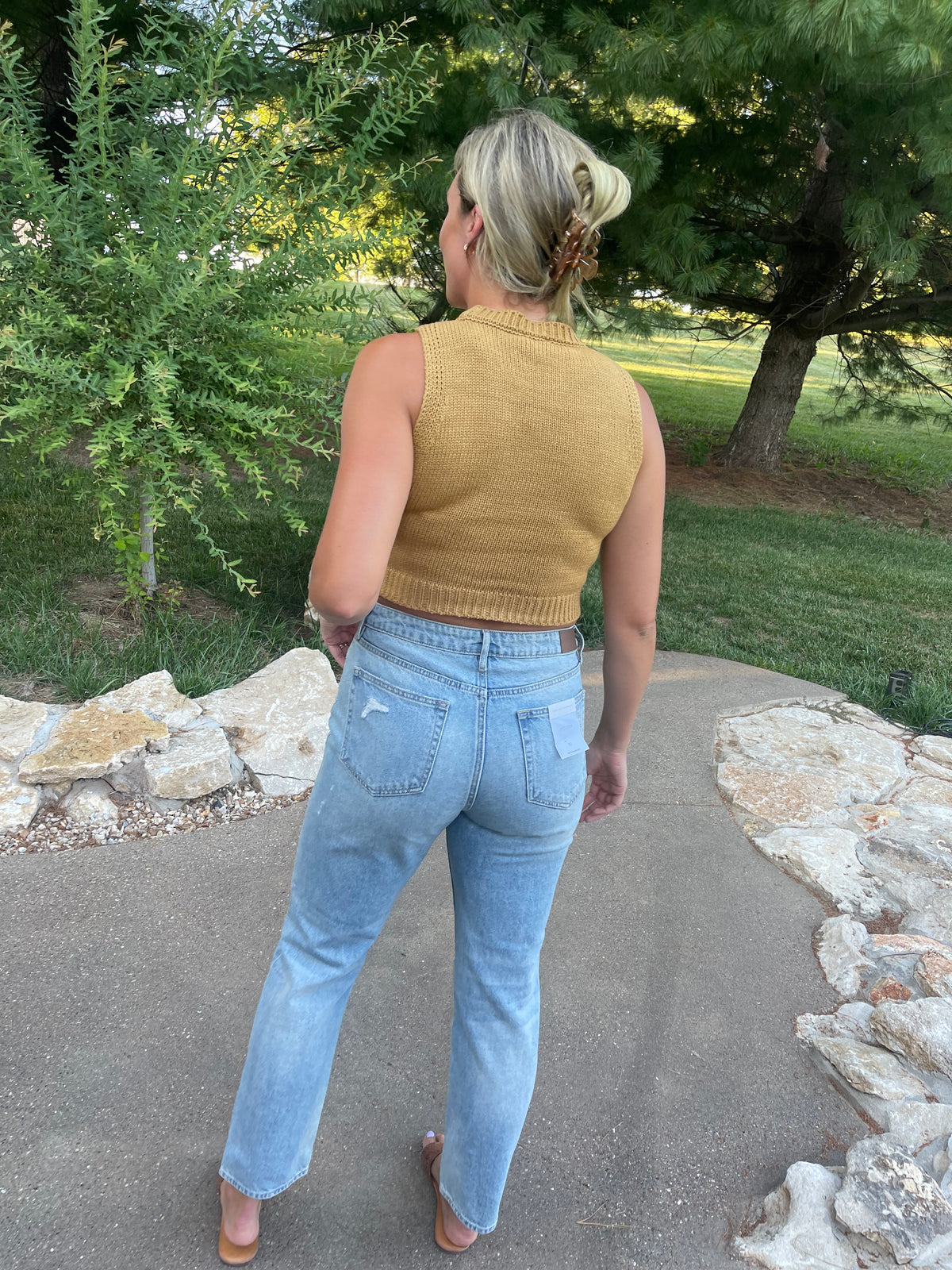 Mustard Cropped Sleeveless Sweater