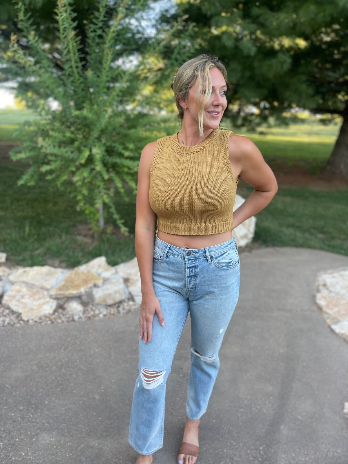 Mustard Cropped Sleeveless Sweater