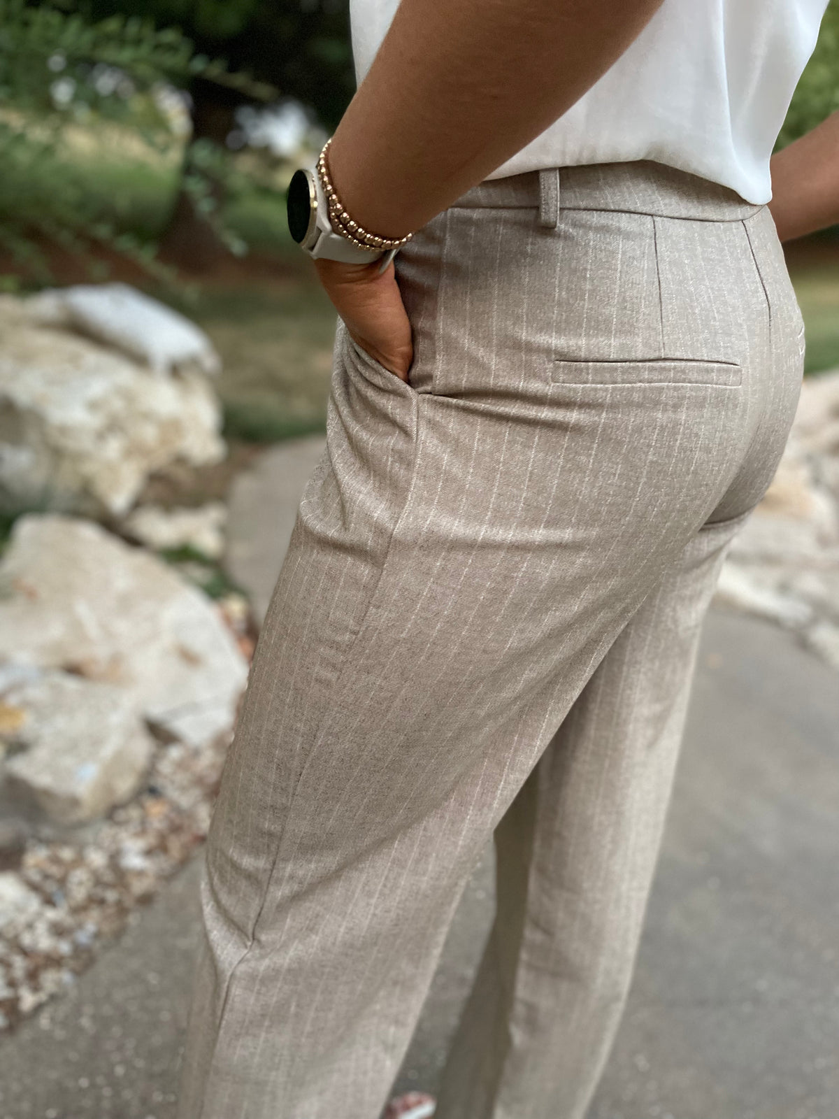 Tan and White Striped Trousers