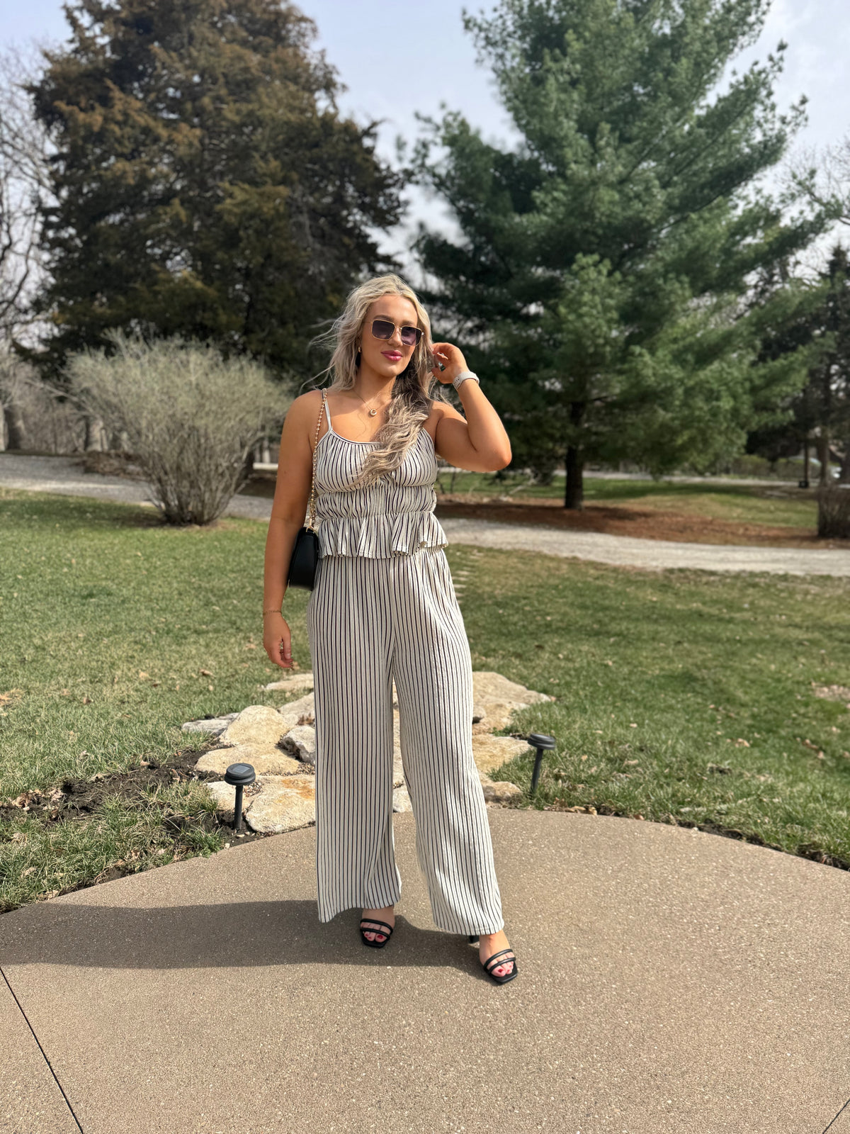 Black & Natural Striped Wide Leg Pants